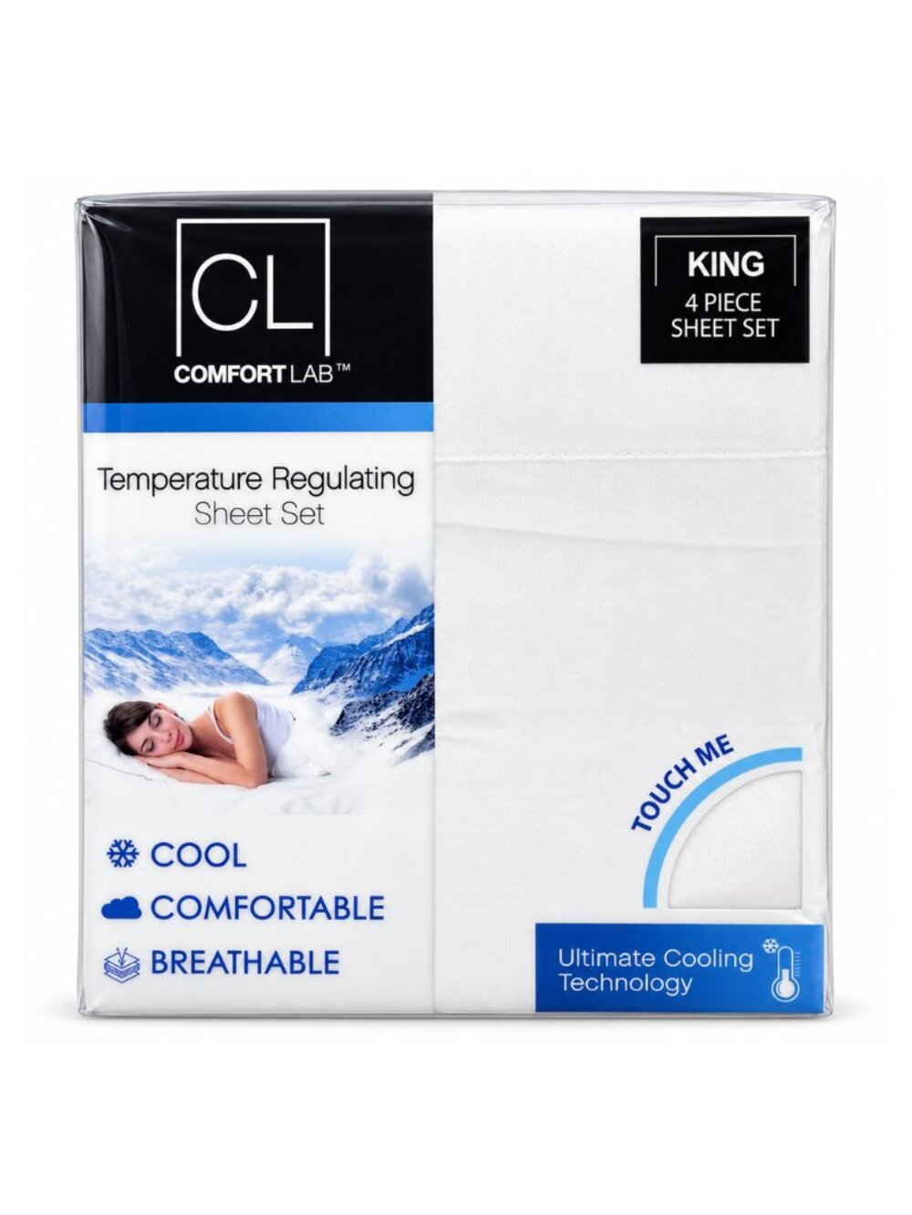 Comfort Lab King 4 Piece Cooling Sheet Set White Microfiber 14in Deep Pocket NWT